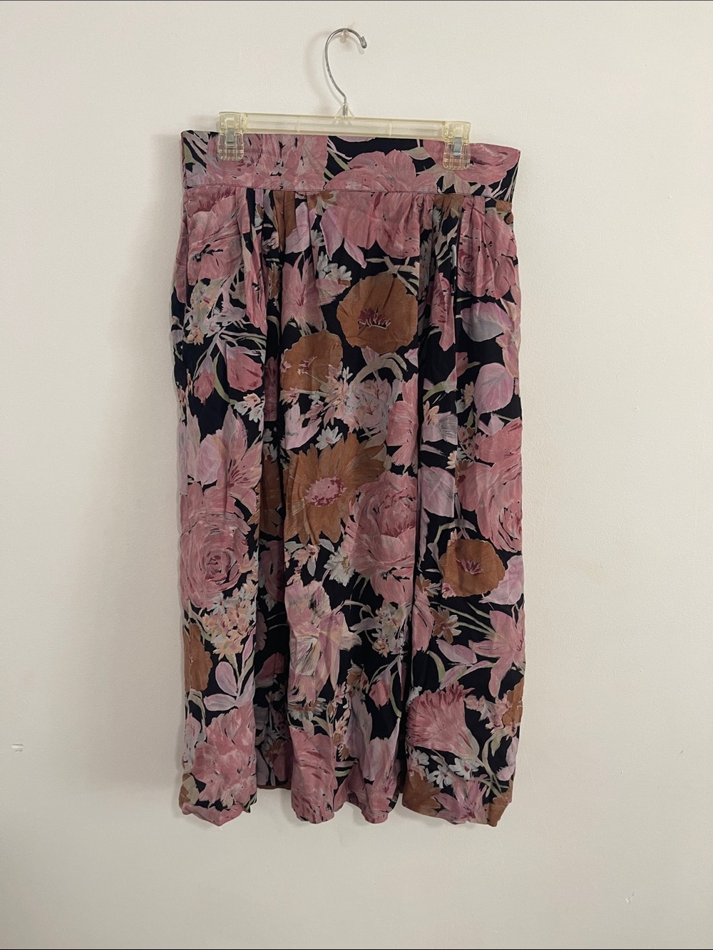 Floral Midi Skirt in Pink and Brown